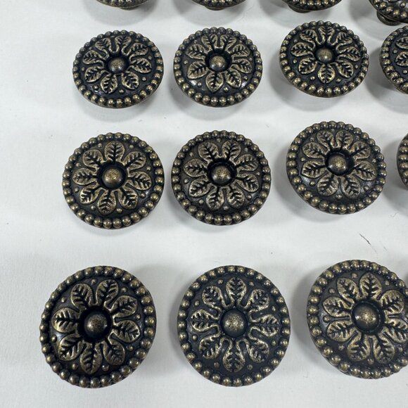 Lot 41 Antique Bronze Cabinet Knobs Flower Handle Dresser Farmhouse Countrycore - Picture 2 of 7